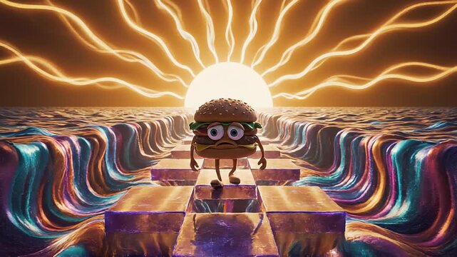 Animated monkey with hat on colorful, psychedelic stage