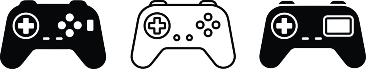 Video game controller icons with solid and outline styles modern console gamepad symbols minimal vector illustration set © MDBABULU