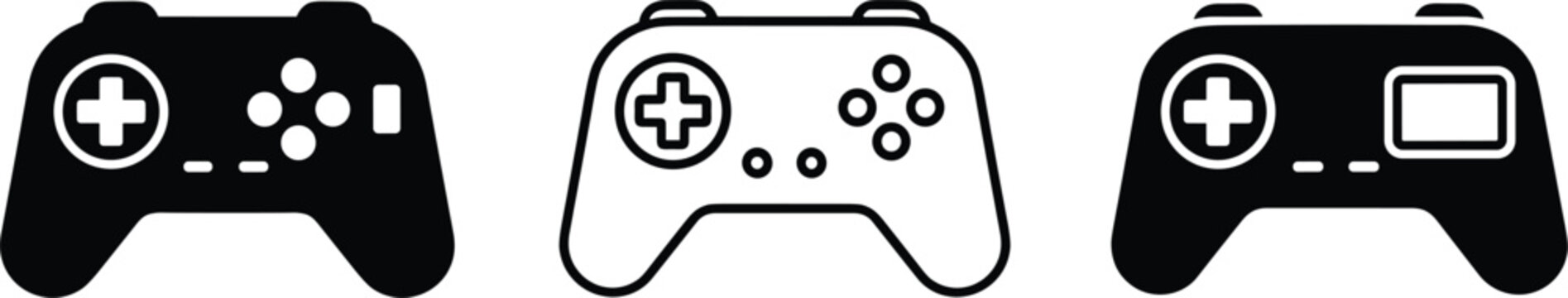 Video game controller icons with solid and outline styles modern console gamepad symbols minimal vector illustration set
