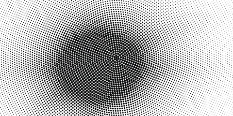 Abstract radial halftone gradient texture. Vector concentric dotted grunge background for poster, overlay, cover, card. Pixelated retro backdrop