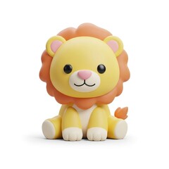 Naklejka premium Cute Yellow Lion Toy with Orange Mane Sitting on White Background