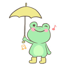 Fototapeta premium Cute Frog with Umbrella and Rain Boots Singing