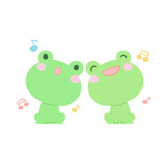 Obraz premium Cute cartoon frogs singing with music notes