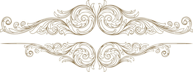 Fototapeta premium Intricate gold decorative elements with symmetrical floral and scroll designs