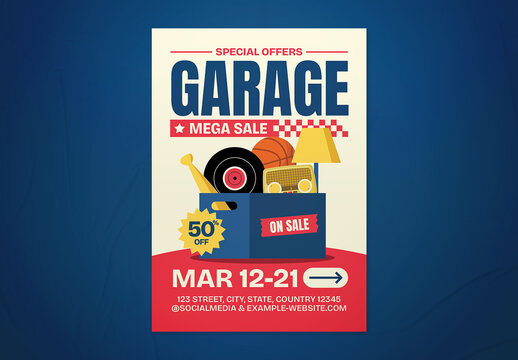 Colorful Bold Illustrative Garage Sale Event Flyer