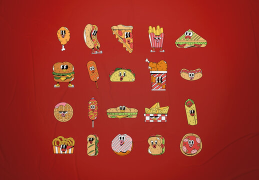 Colorful Fast Food Characters Illustration Set