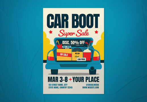 Colorful Illustrative Car Boot Sale Event Flyer