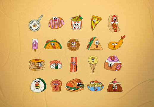 Colorful Food Characters Illustration Set