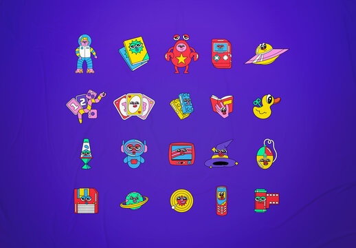 Colorful Nerdy Things Illustration Set