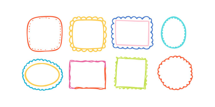 Assorted colorful outlined shapes on a white background