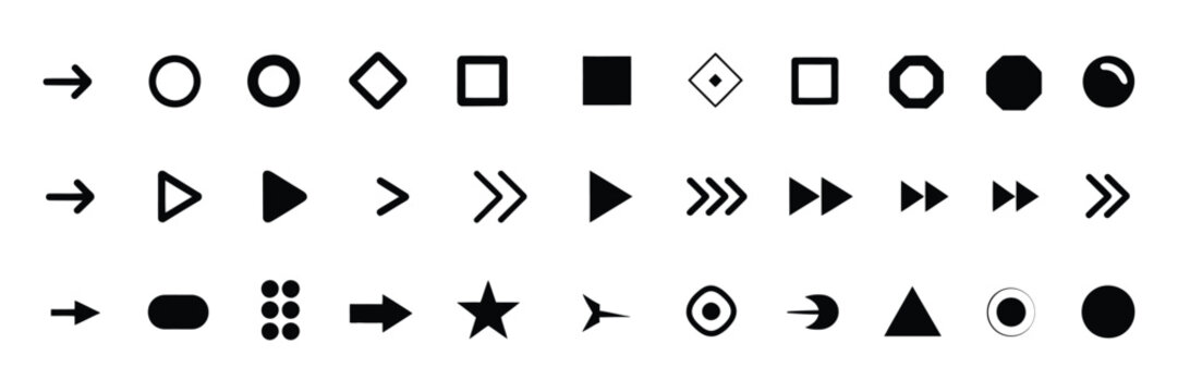 Bullet Points for Presentation Invitation, Vector Arrows and Symbols on White Background