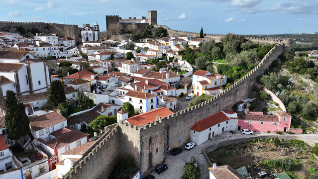 Obidos Skyline In Obidos Leiria Portugal. Medieval Building In A Bustling City Viewed From Above. Infrastructure Landscape Company Building Stunning. Infrastructure Urban. Obidos Leiria.