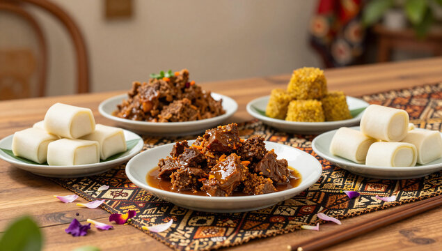 Authentic Southeast Asian Eid Feast with Traditional Dishes