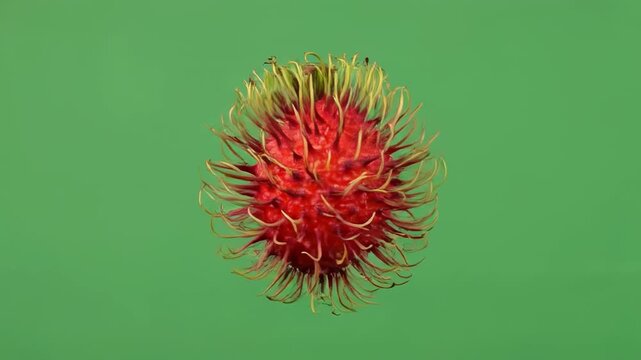 Rambutan Portrait Exotic Fruit Bursting on a Green Canvas.