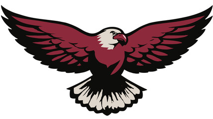 Fototapeta premium Majestic eagle bird of prey illustration with spread wings, a powerful flying mascot design in bold red, black, and white.