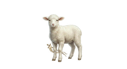 Obraz premium Realistic Illustration of Lamb with Toy on White Background