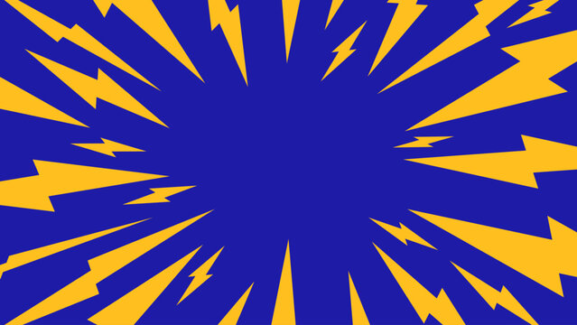 ブルー&times;イエローの稲妻放射サンバースト背景｜コミック風エネルギー集中線デザイン・透過ベクター素材/Blue and Yellow Lightning Radial Sunburst Background | Comic Style Energy Burst Vector with Transparent Background