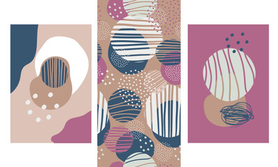 Abstract geometric trendy posters and seamless pattern set