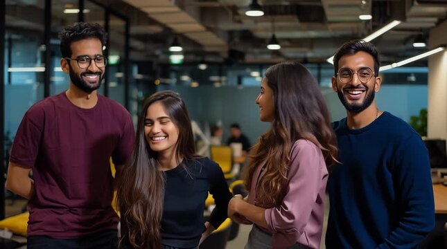happy startup team in modern coworking office, smiling employees in contemporary startup workplace, connected coworkers portrait in creative office