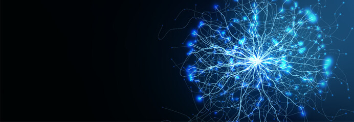 Medical Research Background Neural Science Abstract Digital Medical Transformation Layout, Neuronal Connection Waving Blue Lines Glowing. Innovate Scientific Researching Concept. Vector Illustration © artyway