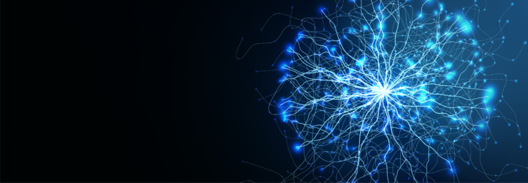 Medical Research Background Neural Science Abstract Digital Medical Transformation Layout, Neuronal Connection Waving Blue Lines Glowing. Innovate Scientific Researching Concept. Vector Illustration