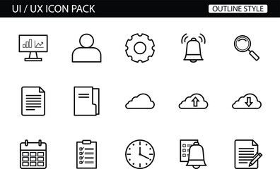 Modern UI UX icon set in outline style for web design