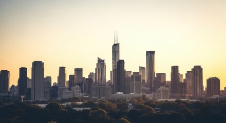 Fototapeta premium Chicago city skyline with skyscrapers at sunset