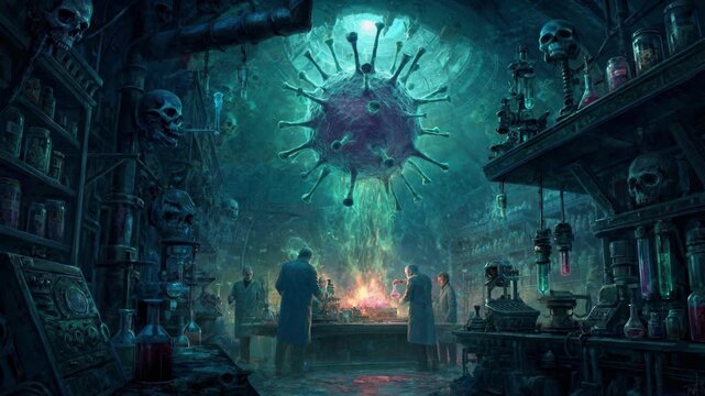 Enigmatic laboratory with supernatural rituals and atmospheric lighting captured