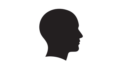 Black Silhouette of Bald Man Head in Profile on White Background