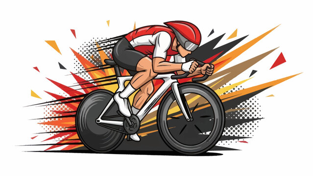 Cyclist on racing bike speeding with burst of energy in vector illustration