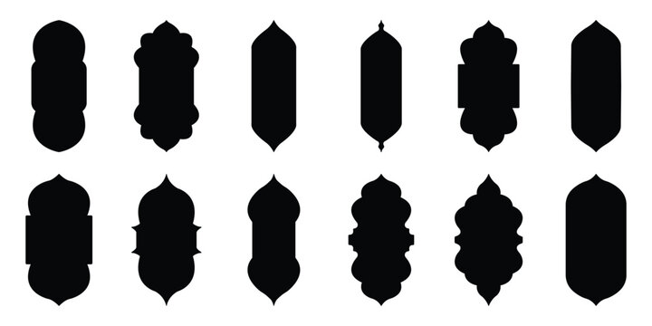 Islamic arch window frames set, pastel mihrab shapes, mosque niche silhouettes, decorative vector templates for Ramadan Eid design. Old islamic window shapes vector set in oriental style. eps 10