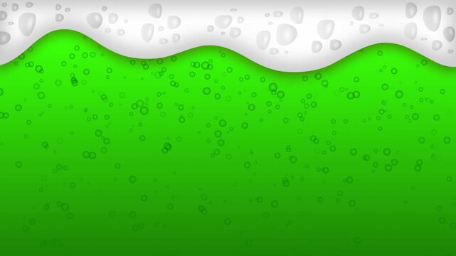 st. patrick's day animated background with green beer bubbles and foam