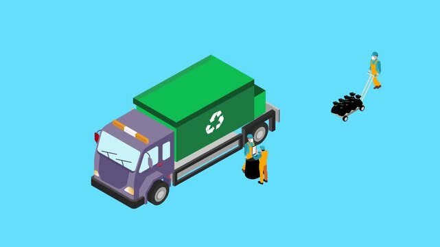 Green Recycling Truck for Urban Waste Management 3d animation cartoon