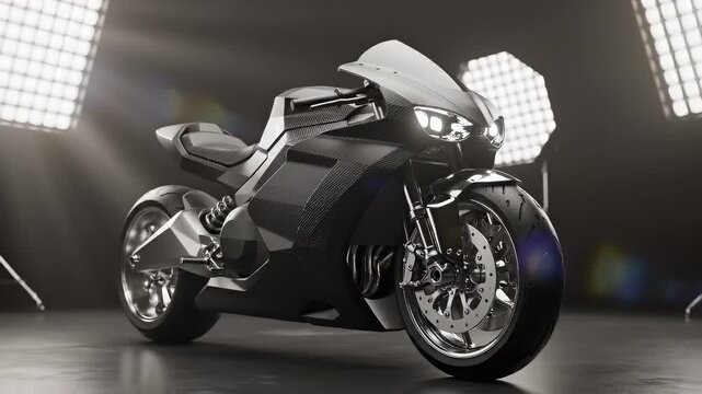 Futuristic motorcycle creation process in professional studio