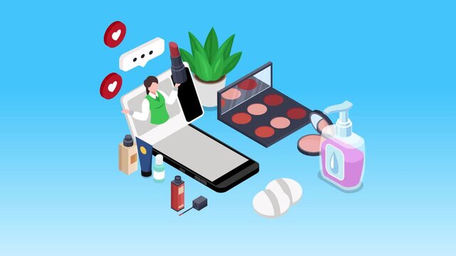 Beauty Influencer Live Streaming Makeup Tutorial and Cosmetics Review 3d animation cartoon