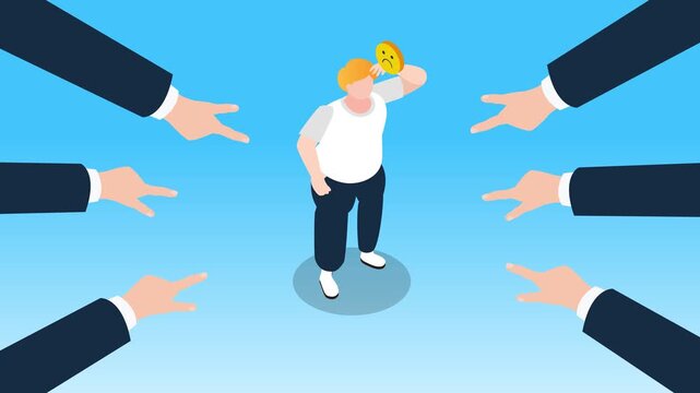 Social Pressure and Workplace Bullying Concept: Man Pointed at by Hands 3d animation cartoon