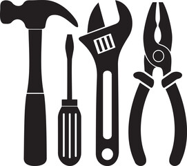 Basic hand tools collection silhouette icon