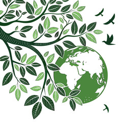 A vibrant tree with various animals and insects in a natural setting.