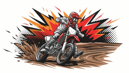 Motocross rider on motorcycle with explosive background vector illustration © Muh
