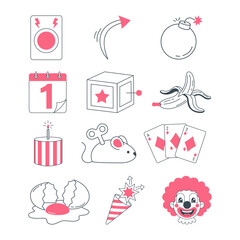 set of doodle icons April fools