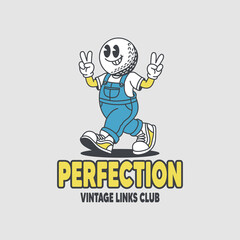 Groovy retro cartoon ball golf Vector illustration