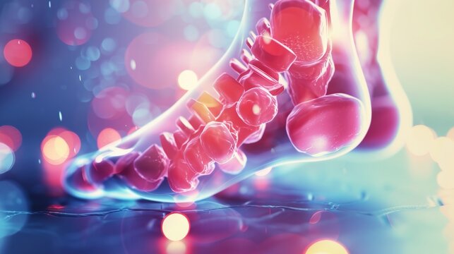 Gout Medical Infographic and Anatomical Illustration, Highlighting Uric Acid Crystal Deposits in Joints, Acute Gouty Arthritis Symptoms and Pathological Changes, Metabolic Disorder of the Human Body