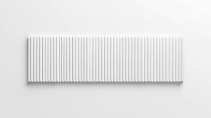 A realistic 3D render showcases a long white corrugated sheet panel with vertical ridges and wavy top and bottom edges, set against a plain white background. The image adopts a minimalist product phot