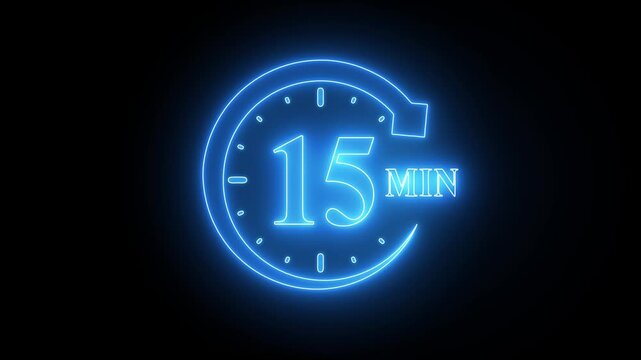 Neon Clock Countdown Timer 15 Seconds Blue Glow Stopwatch