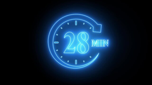 Neon clock with 28 seconds neon clock with countdown timer blue glowing clock against dark background