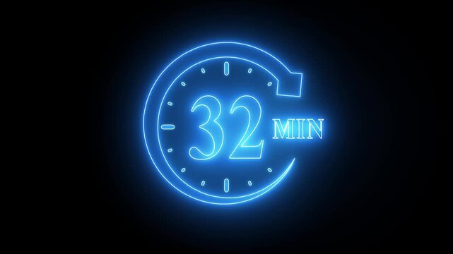 Neon Blue Countdown Timer 32 Seconds Glowing Clock
