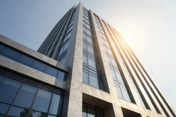 Obraz premium Modern building stands tall under clear sky with sunlight shining brightly