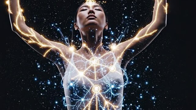 Spiritual woman awakening chakras and life energy
