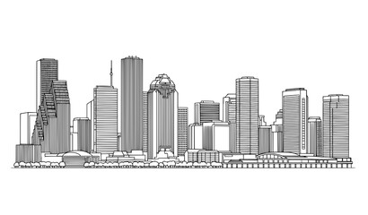 Houston Texas city skyline continuous line vector illustration © Najmul