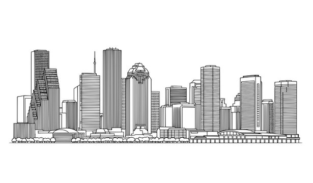 Houston Texas city skyline continuous line vector illustration